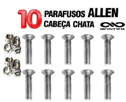 Imagem de 10 Parafuso Allen Cabeça Chata M6 X 45 Aço Inox A2+10 Porca Inox Sextavada M6-61525700/CCCH6X45A2