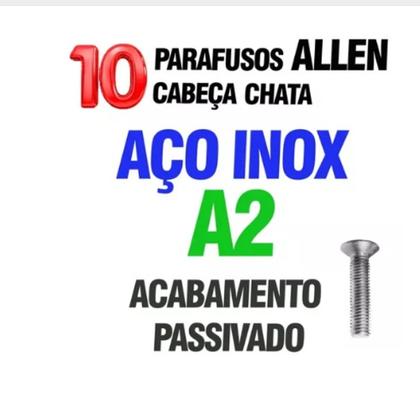Imagem de 10 Parafuso Allen Cabeça Chata M6 X 45 Aço Inox A2+10 Porca Inox Sextavada M6-61525700/CCCH6X45A2