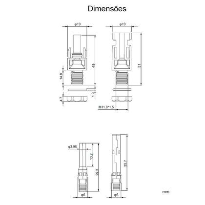 Imagem de 10 Pares Conector MC4 Rosca M12 Energia Solar Stringbox