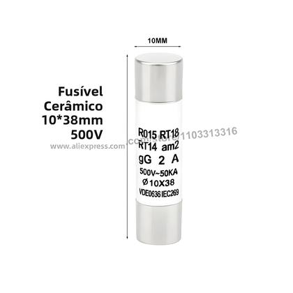 Imagem de 10 Peças De Fusível Cerâmico 10x38mm 500V 500MA Com Múltiplos Valores De Amperagem RO15