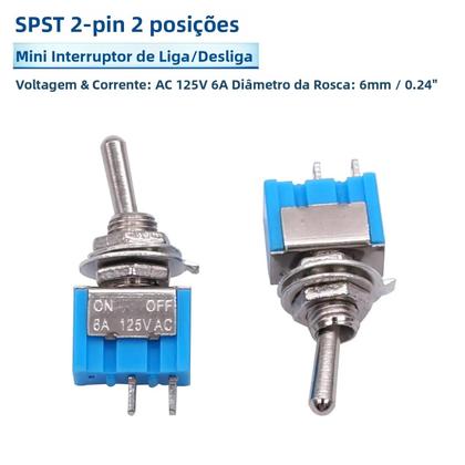 Imagem de 10 Peças De Interruptor Mini Toggle DPDT 2 Pinos 2 Posições ON/OFF 6A 125V