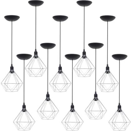 Imagem de 10 Pendentes Aramado Diamante Luminária Lustre P Teto Retrô Vintage Industrial Balcão Prata