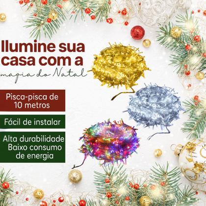 Imagem de 10 Pisca Pisca Natal 10m 100 Led Fixo Colorido Femea Macho