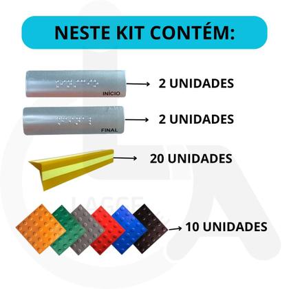 Imagem de 10 pisos tátil alerta pvc 25x25cm+kit escada acessivel 7x3cm