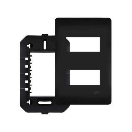 Imagem de 10 Placa Com Suporte Fame Habitat Black 4X2 Para 2 Módulos Horizontais Distanciados Preto