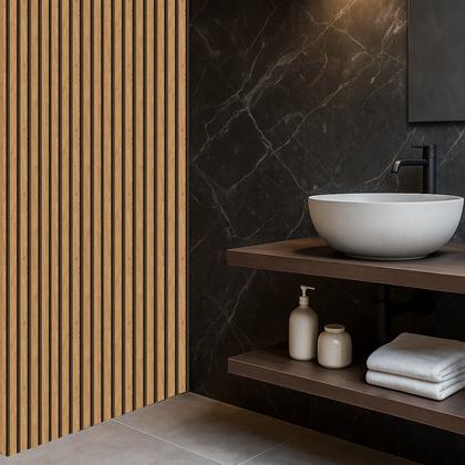 Imagem de 10 Placas Adesivas Painel Madeira Ripada 90x16 Montável MDF Freijó, Imbuia e Carvalho