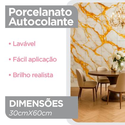 Imagem de 10 Placas Adesivas Piso Parede Mármore Diversos modelos Auto Colante 60x30cm