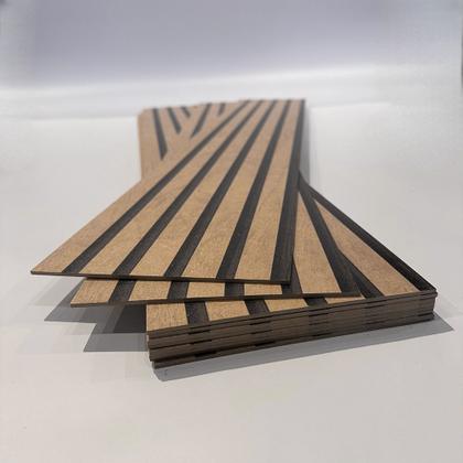 Imagem de 10 Placas Autocolante Revestimento De Parede Efeito Ripado Carvalho Premium MDF