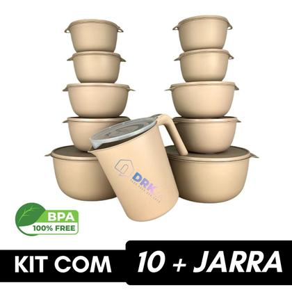 Imagem de 10 Potes Bowl Plástico Com Tampa Mais Jarra Para Suco Livre BPA