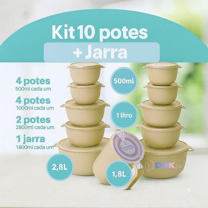 Imagem de 10 Potes Bowl Plástico Com Tampa Mais Jarra Para Suco Livre BPA