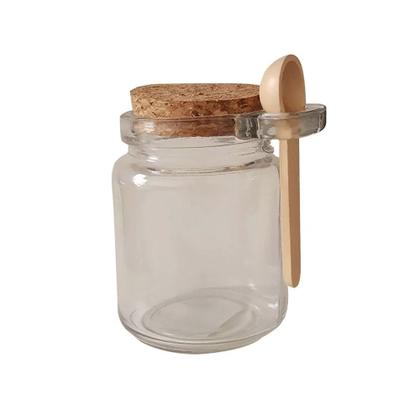 Imagem de 10 Potes de Vidro com Colher de Madeira e Tampa de Rolha - 250ml - 7cm x 10cm