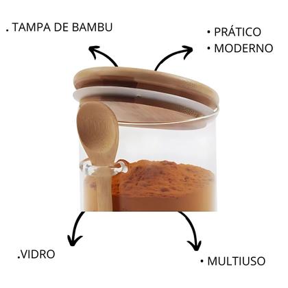 Imagem de 10 Potes de Vidro Hermético Com Tampa e Colher Bambu Multiuso 950ml