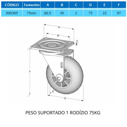 Imagem de 10 Rodízios Giratório Silicone 75mm Com Freio