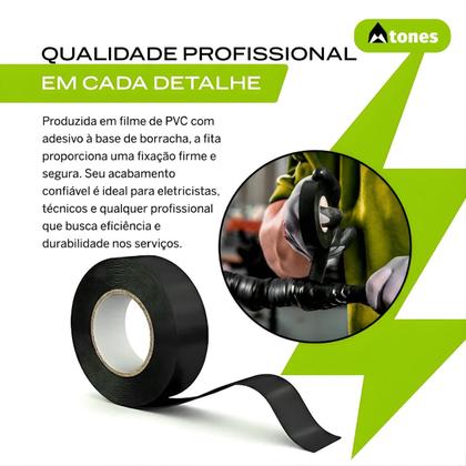 Imagem de 10 Rolo Fita Isolante Antichamas Preta Pvc Profissional Para Fios Cabos Reparos 5 Metros