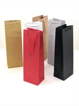 Imagem de 10 Sacolas de Papel kraft para garrafa de vinho: 35x11x9cm Cor:Preta