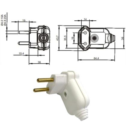 Imagem de 10 tomada plugue 10a pld10-2 padrão brasileiro 2 pinos branca