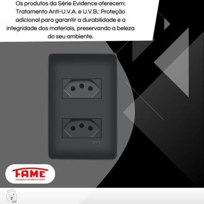 Imagem de 10 Tomadas Dupla Preta 2P+T Distanciadas 10A 250V Com Placa Habitat Black- FAME