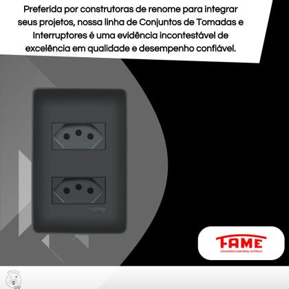 Imagem de 10 Tomadas Dupla Preta 2P+T Distanciadas 10A 250V Com Placa Habitat Black- FAME