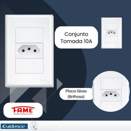 Imagem de 10 Tomadas Padrão 2P+T 10A Com Placa Evidence - FAME