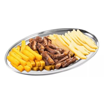 Imagem de 10 Travessa Bandeja De Inox Porção Arroz Batata Frita Peixe 30/25/21 Cm