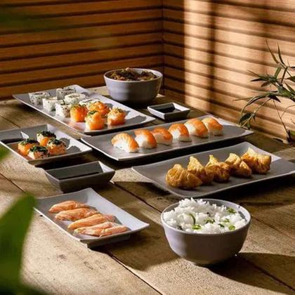 Imagem de 10 Travessas Melamina Servir Sashimi 29x14cm Restaurante Retangular Bandeja Lyor Granilite