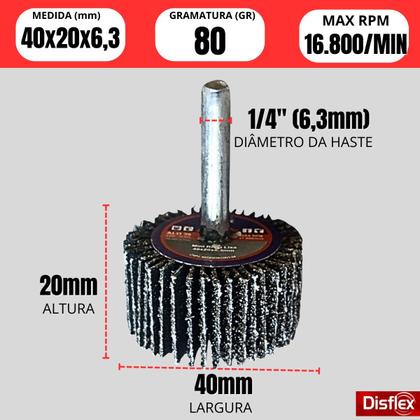 Imagem de 10 Un Roda Lixa Haste Micro Retifica 40 X 20mm Grão 80 DISFLEX