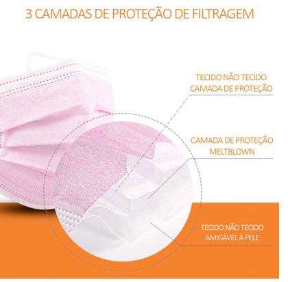 Imagem de 10 Unidades de Máscaras Rosa Cirúrgicas para Proteção