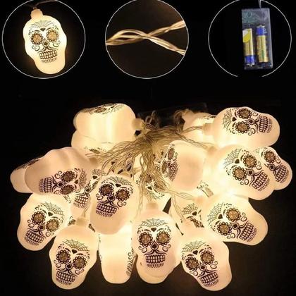 Imagem de 10 Varal Cordão Luminoso Caveira Mexicana 10 LED Decoração