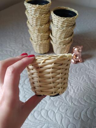 Imagem de 10 vaso vasinho cachepô cachepot para flores plantas fibra sintética pequeno 9 cm x 6,5 cm palha
