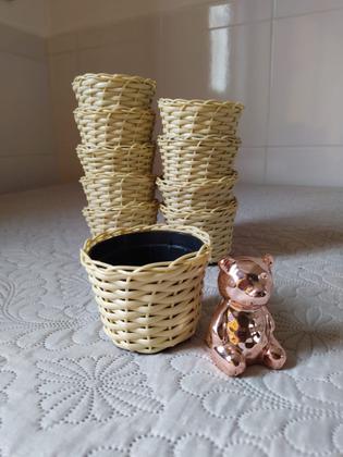 Imagem de 10 vaso vasinho cachepô cachepot para flores plantas fibra sintética pequeno 9 cm x 6,5 cm palha