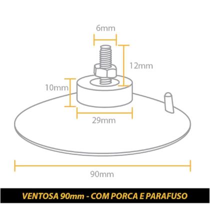 Imagem de 10 Ventosa de 90mm (9 cm) Em PVC Preto Com Parafuso e Porca