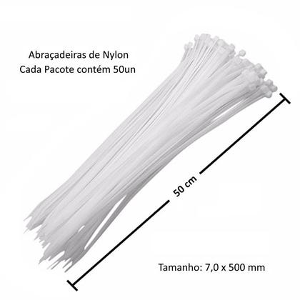 Imagem de 100 Abraçadeiras Nylon Lacre Tairape 50cm Fita Hellerman 7 x 500mm Branco