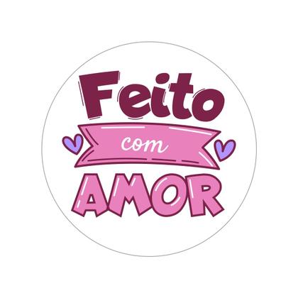 Imagem de 100 Adesivos Vinil Para Embalaguem Frase Feito c/ Amor 4,5cm