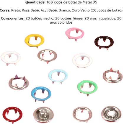 Imagem de 100 botões de pressão tictac de metal 35 para roupas mais alicate aplicador de botão de metal