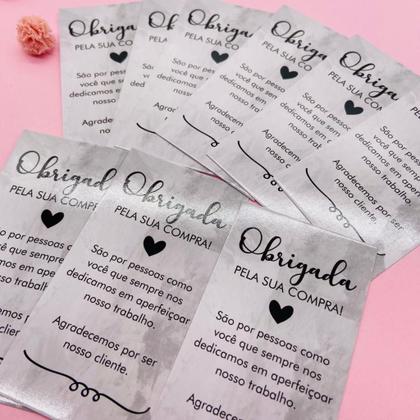 Imagem de 100 Cartão de Agradecimento Cliente 5x9cm Agradecer Cinza