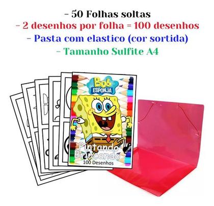 Imagem de 100 Desenhos Bob Esponja Para Colorir E Pintar 50 Folhas Avulsas A4! 2 Desenhos Por Folha!