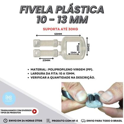 Imagem de 100 Fivela Arquear Fita Plástica 10-13Mm Profissional Branca