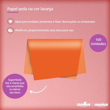 Imagem de 100 Folhas de Papel Seda 49x69 cm Laranja para Presente Roupas Sapato Pipa