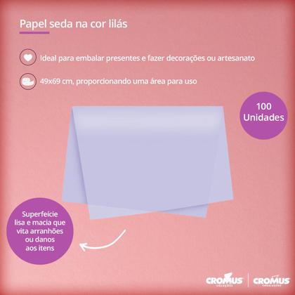 Imagem de 100 Folhas de Papel Seda 49x69 cm Lilas para Presente Roupas Sapatos Pipa