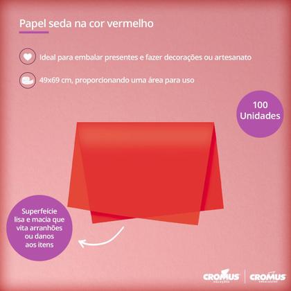 Imagem de 100 Folhas de Papel Seda 49x69 cm Vermelho para Presente Roupas Sapatos Pipa