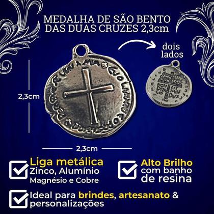 Imagem de 100 Medalhas Duas Cruzes São Bento Zamac Prata 2,3 Cm