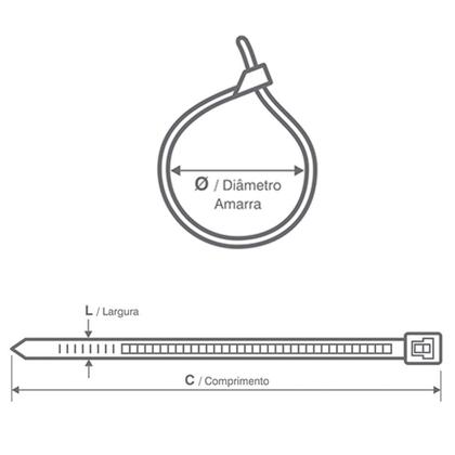 Imagem de 100 Peças Abraçadeira Nylon Preta 2,5x100mm Pacote G20