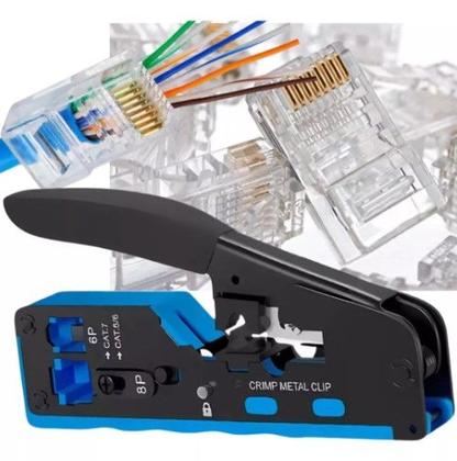 Imagem de 100 Rj45 Ez  Alicate Crimpar Cabo Rede Cat5/6/7 Vazado Kit