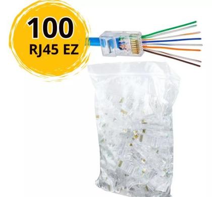 Imagem de 100 Rj45 Ez  Alicate Crimpar Cabo Rede Cat5/6/7 Vazado Kit