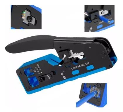 Imagem de 100 Rj45 Ez  Alicate Crimpar Cabo Rede Cat5/6/7 Vazado Kit