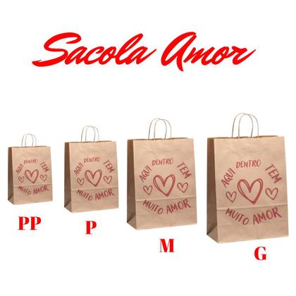 Imagem de 100 Sacolas Amor Kraft G Atacado Envio Rapido