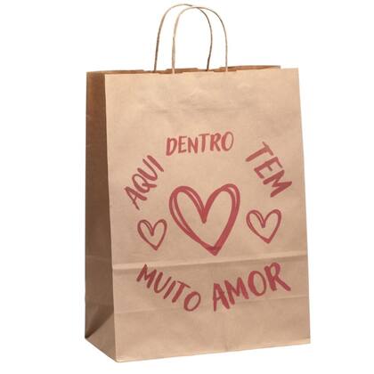 Imagem de 100 Sacolas Kraft Amor Pp 24x18x10,5 Menor Preço Atacado