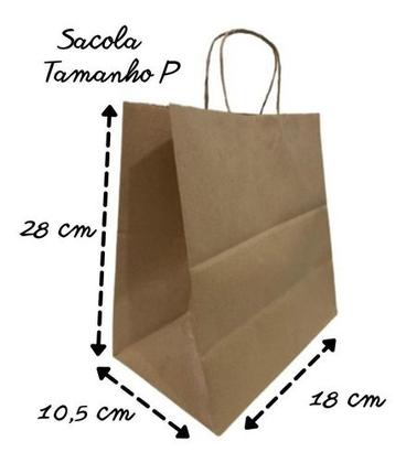 Imagem de 100 Sacolas Tamanho P Papel Kraft Grossa 90g Kit