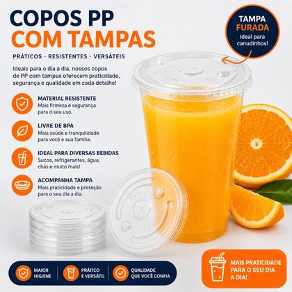 Imagem de 100 un tampa furada com copo descartavel 300/330ml pp liso