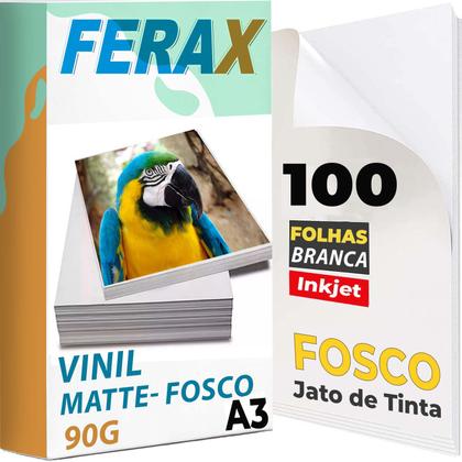 Imagem de 100 Vinil Branco Fosco - MATTE - FERAX - A3  Jato de Tinta